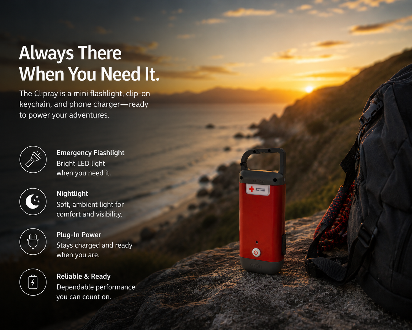 American Red Cross Clipray | Mini Keychain, Clip-On Flashlight and USB Phone Charger
